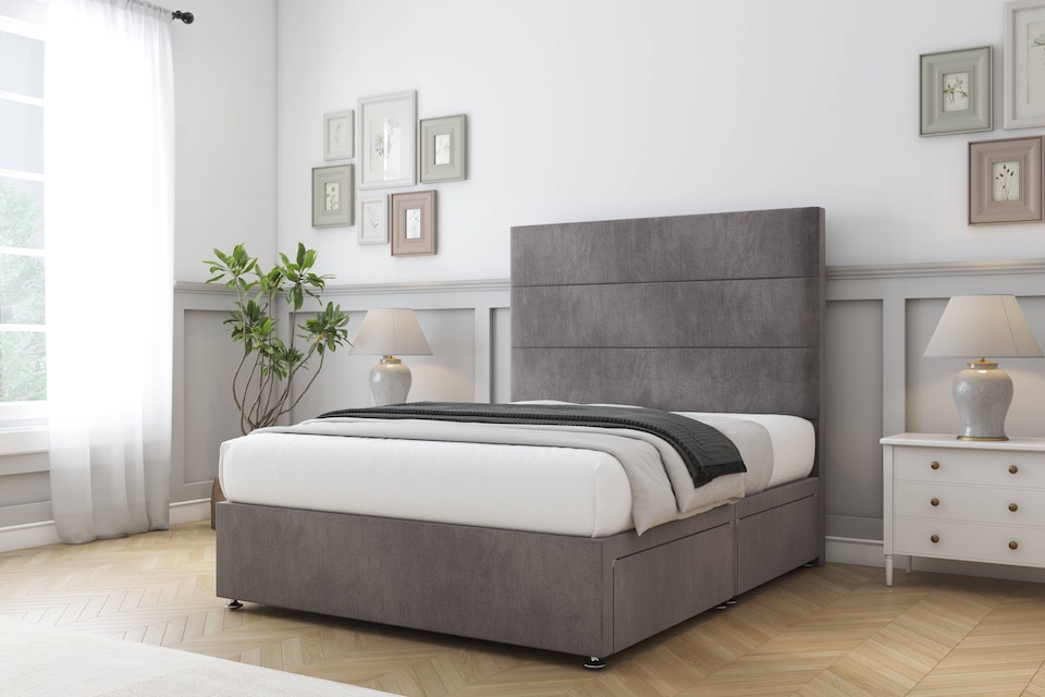 image 1 of Sloomy Texas Slate Naples Divan Bed Base No Drawers With 54 Inch Floor Standing Headboard | Grey | Slate | Small Single | 1