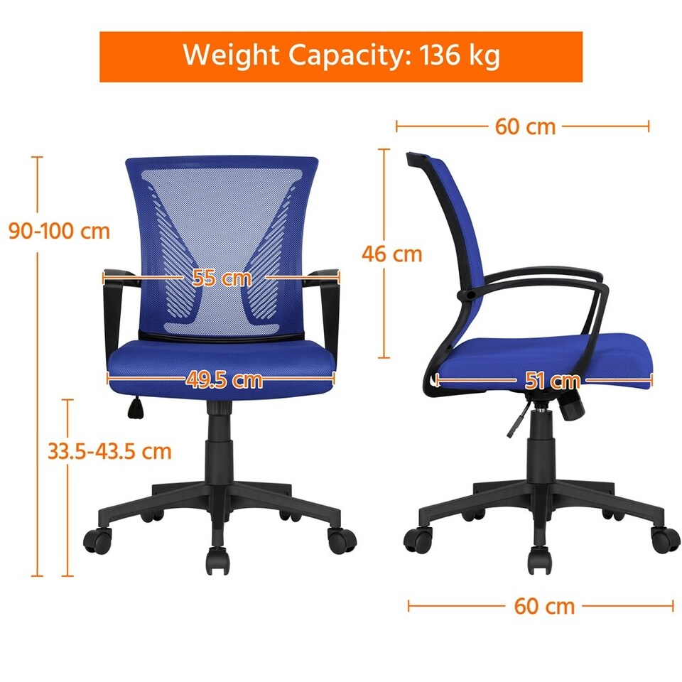 image 1 of Yaheetech Ergonomic Mesh Office Chair Mid-Back 360° Rolling Casters | Blue