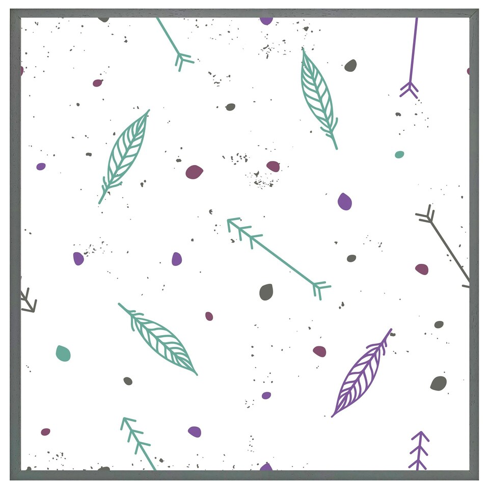 image 1 of Cute cartoon pattern with feathers and arrows in boho style (Picutre Frame) Brown | M