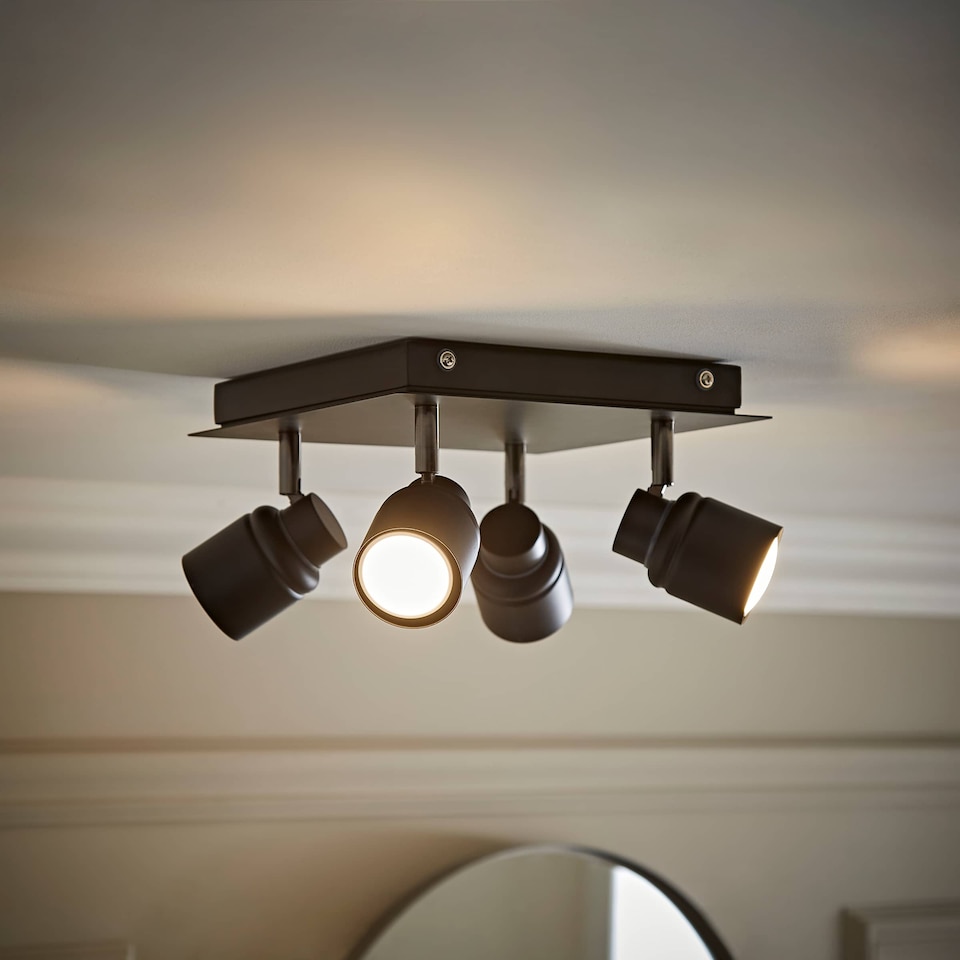 image 1 of ValueLights Benton Black IP44 Square Bathroom Ceiling Light & Bulb