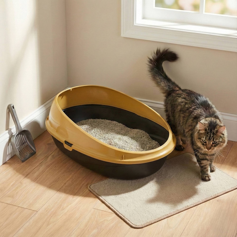 image 1 of Oval Cat Litter Tray Box with Rim | Yellow | 1