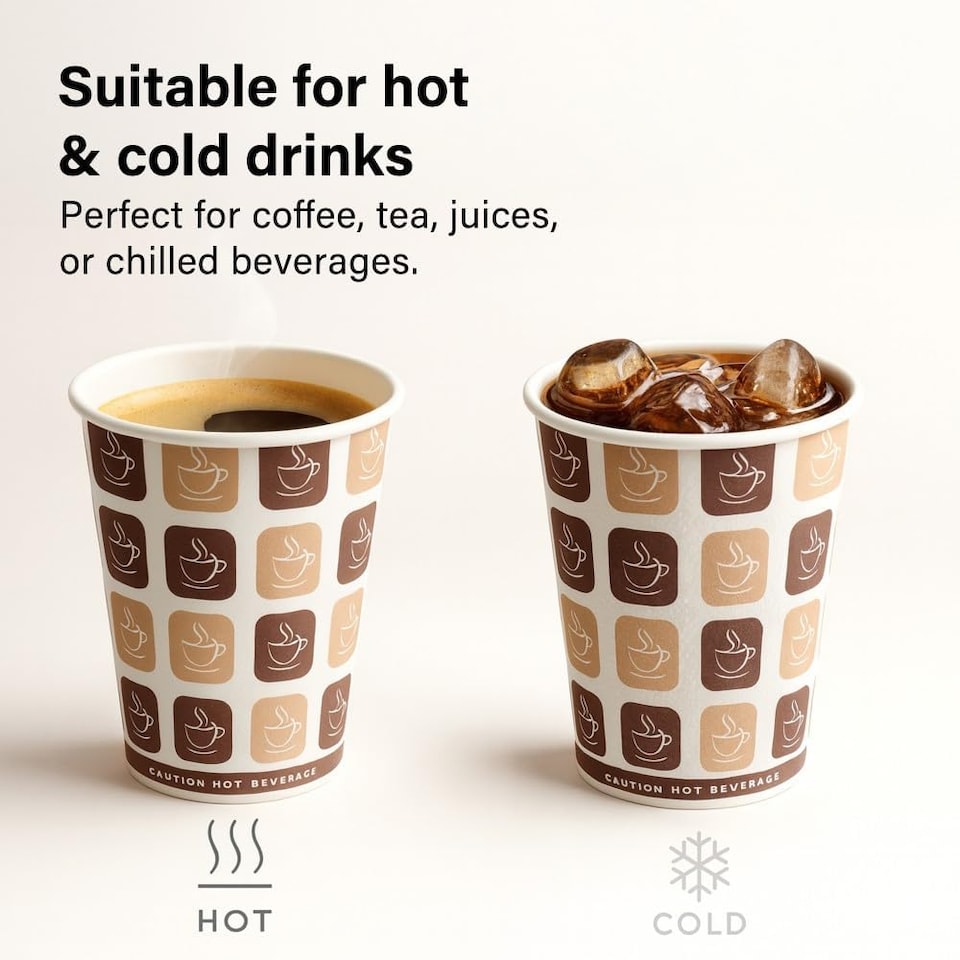 image 1 of 50pc 8oz Hot Cold Printed Paper Cups Hot Cold Drinks Biodegradable BBQs Picnics Weddings