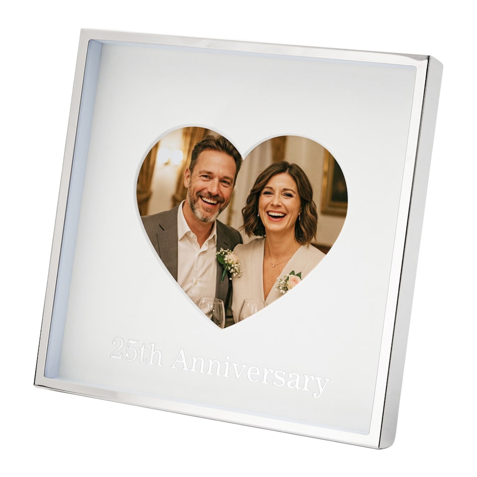 image 1 of 25th Anniversary 4x4 Nickel Heart Frame with Silver Foil | Silver | One Size