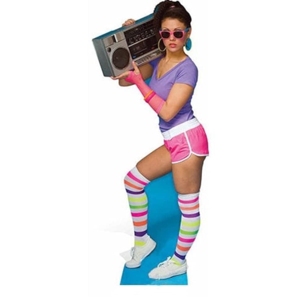 1980s Neon Boombox Girl Lifesize Cardboard Cutout - 177cm