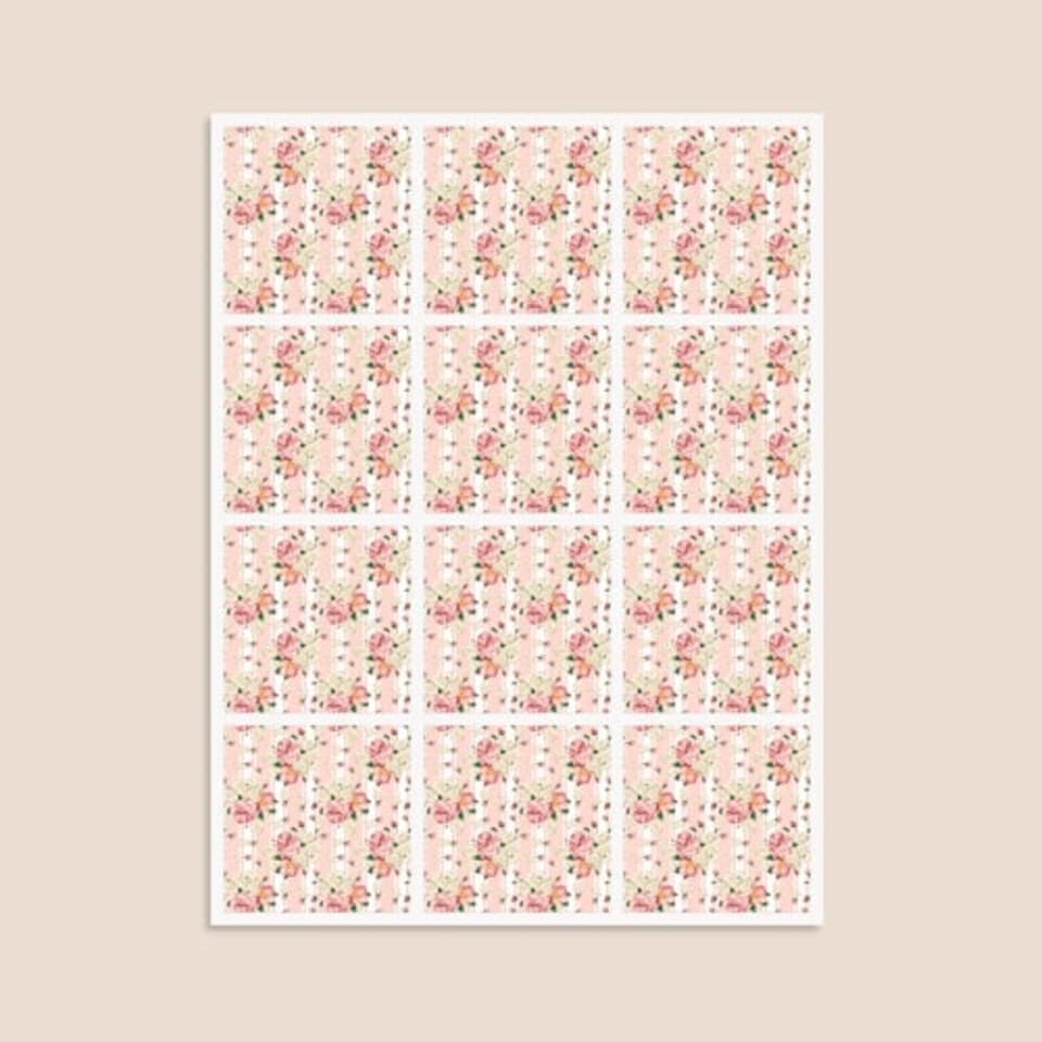 image 1 of Floral Baby Pink Stripes Square Stickers 65mm - Sheet of 12