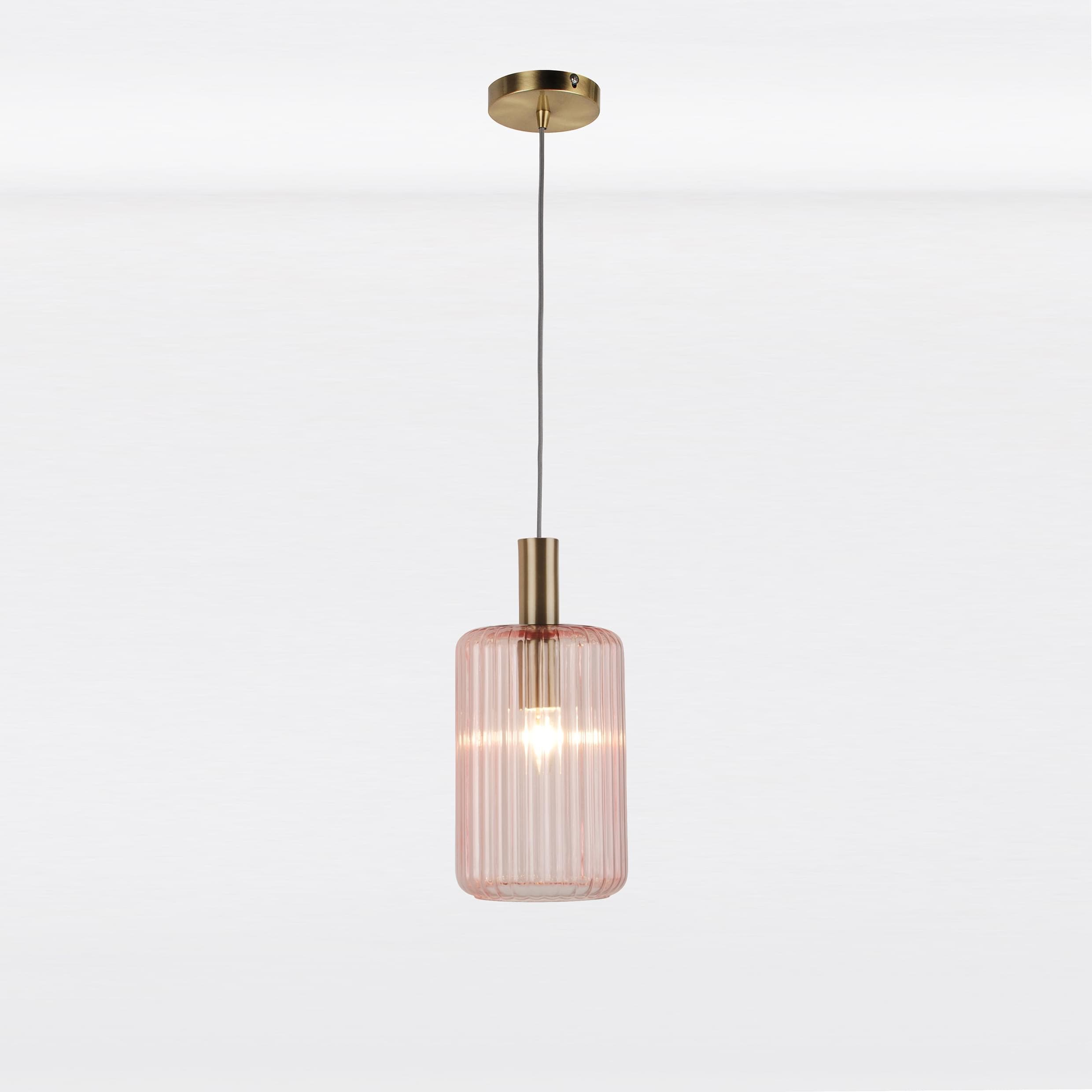 First Choice Lighting Blush Pink & Gold Fluted Glass Design Pendant