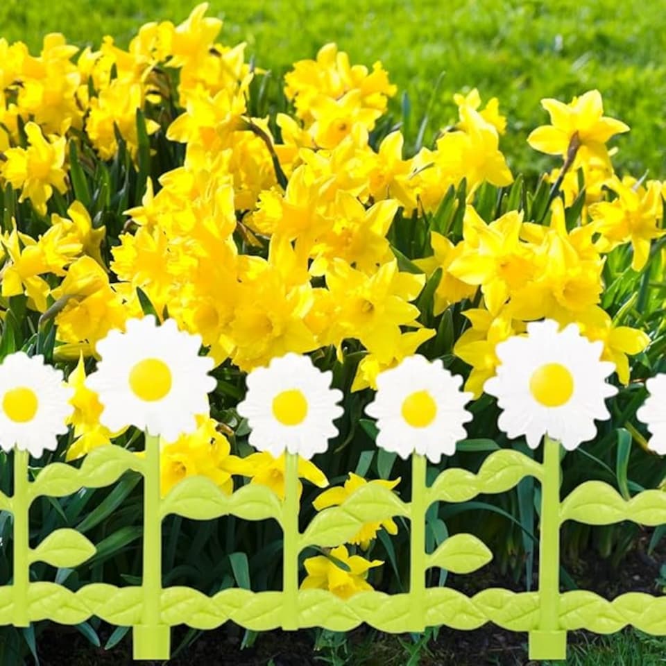 image 1 of 4 8 12 Flexible Garden Lawn Grass Edging Picket Border Panel Plastic Wall Fence | Multi | 4 Sunflower Border