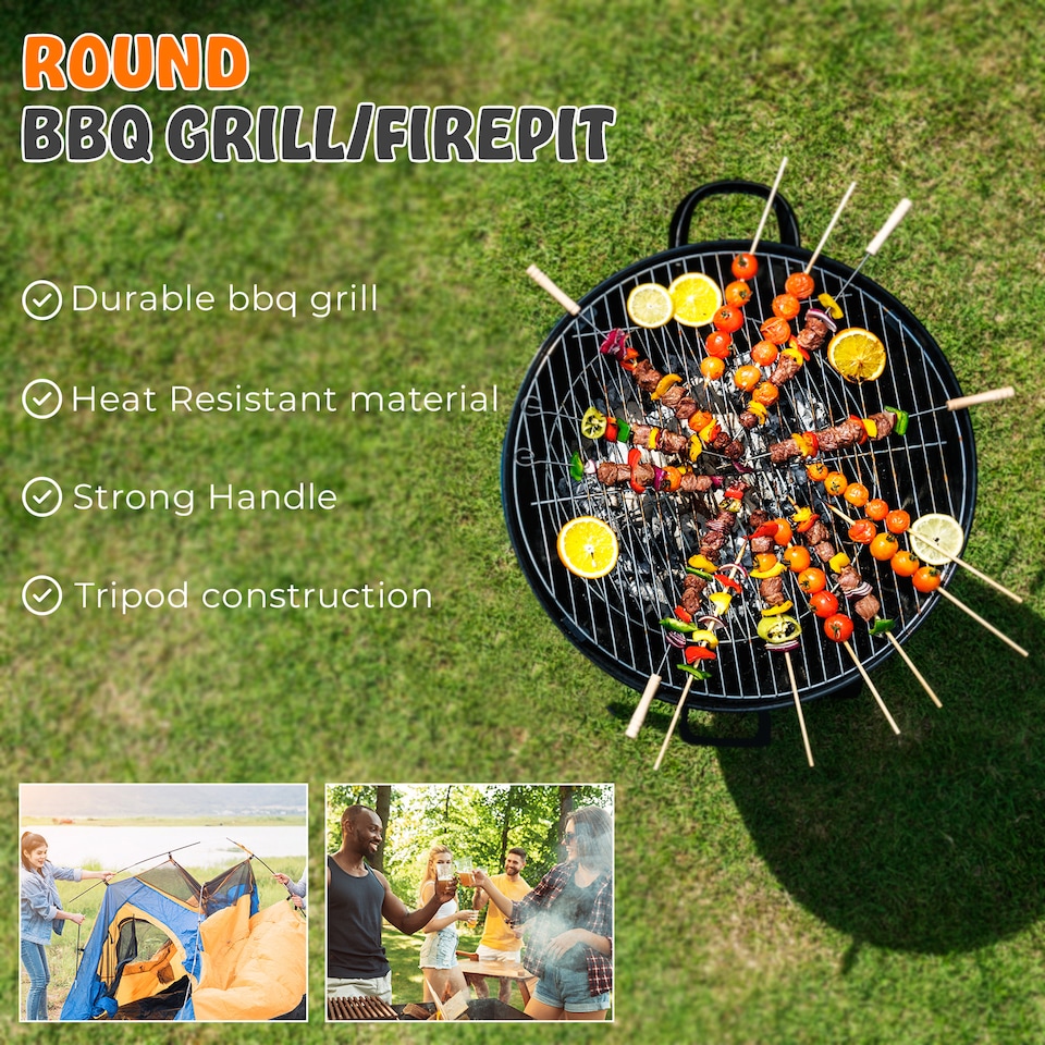image 1 of 23 Inch Large Round Steel Fire Pit Garden Camping Burner & BBQ Grill