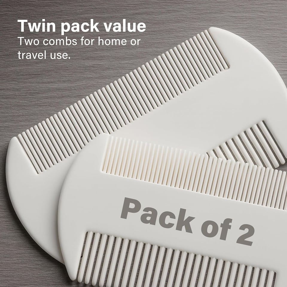 image 1 of White Nit Comb 2 Pack Double Sided Lice Removal Fine Standard Teeth Wet Dry Hair