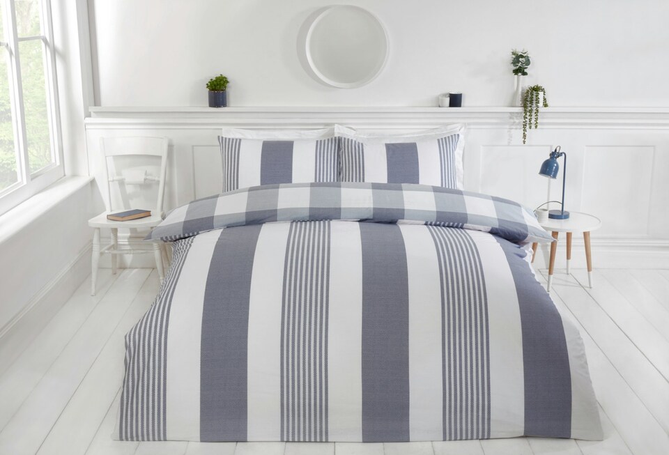 image 1 of PH Chambray Stripe Duvet Cover Set with Pillowcase | Grey | Double | 1