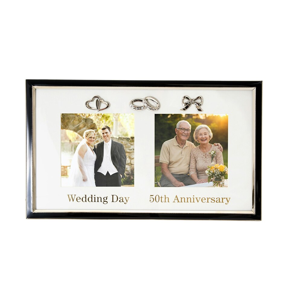image 1 of 50th Anniversary & Wedding Frame with Silver & Black Icons Silver | One Size
