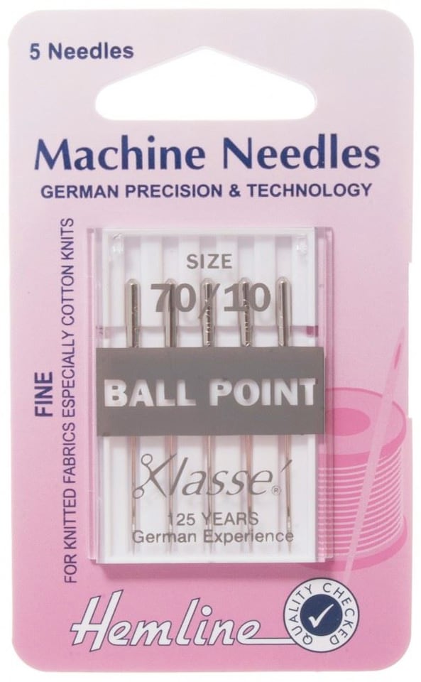 Hemline Ball Point Sewing Machine Needles 70/10 for Dressmaking - per pack of 5