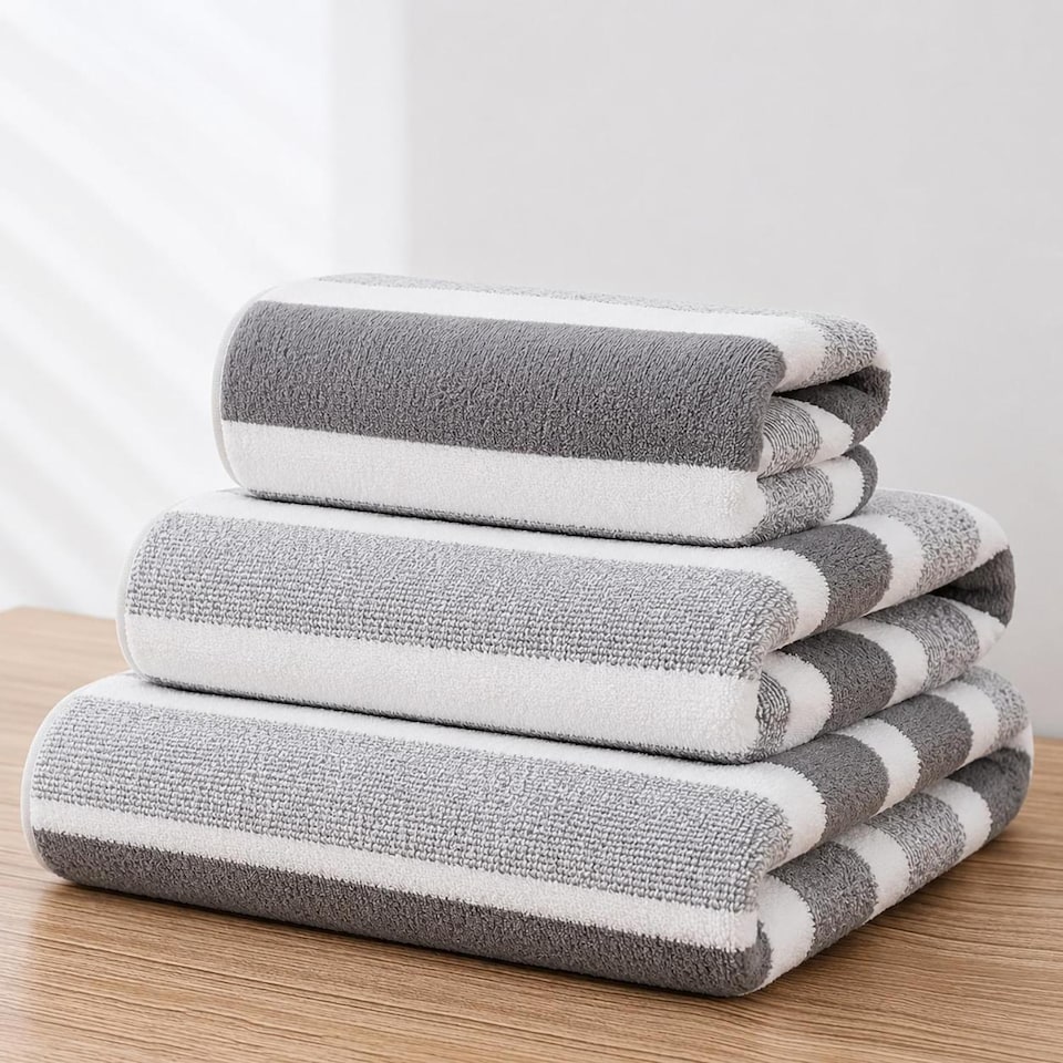 image 1 of Dyzi Ultra Absorbent Striped Towel Set Pack of 3 Quick Dry Hand & Bath Towels