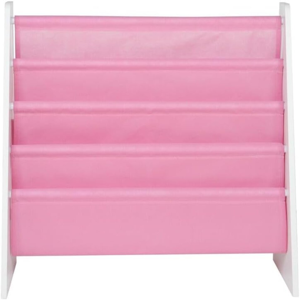 image 1 of Kids Children MDF & Fabric Display Bookshelf Sling Open Storage 4-Tier Organiser | Pink | Pink | 1