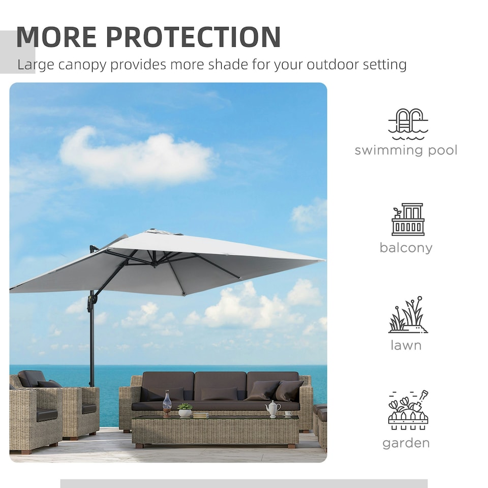 image 1 of Outsunny 2.7 x 2.7 m Cantilever Parasol Garden Umbrella w/ Cross Base Grey