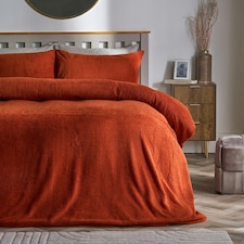 OHS Teddy Fleece Soft Cosy Warm Thermal Plush Plump Duvet Cover and Pillowcase Bedding Set | Orange | Rust | Double