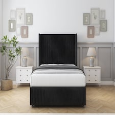 Sloomy Camden Black Naples Divan Bed With Mattress 2 Drawers Footend With 54" Wingback Headboard & 12" Matching Footboard 4'6 Double | Black | Black | Double | 1