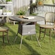 image 2 of Outsunny Outdoor PE Rattan Dining Table w/ Wood-plastic Composite Top, Grey