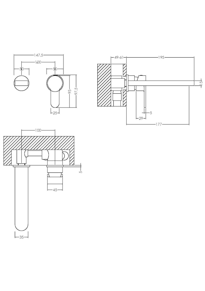 image 1 of Pride Round Wall Mount 2 Tap Hole Bathroom Basin Mixer Tap - Chrome
