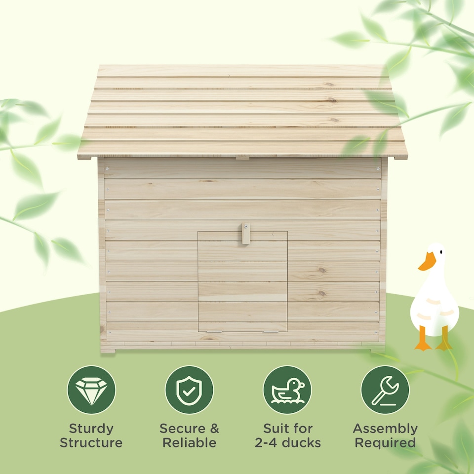 image 1 of PawHut Wooden Duck House w/ Openable Roof, Raised Base, Air Holes - Natural