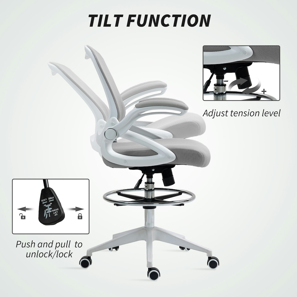 image 1 of Vinsetto Office Stool, 360 Degree Swivel Height Adjustable Chair, Light Grey 