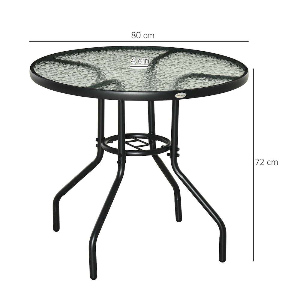 image 1 of Outsunny Outdoor Round Dining Table Tempered Glass Top with Parasol Hole