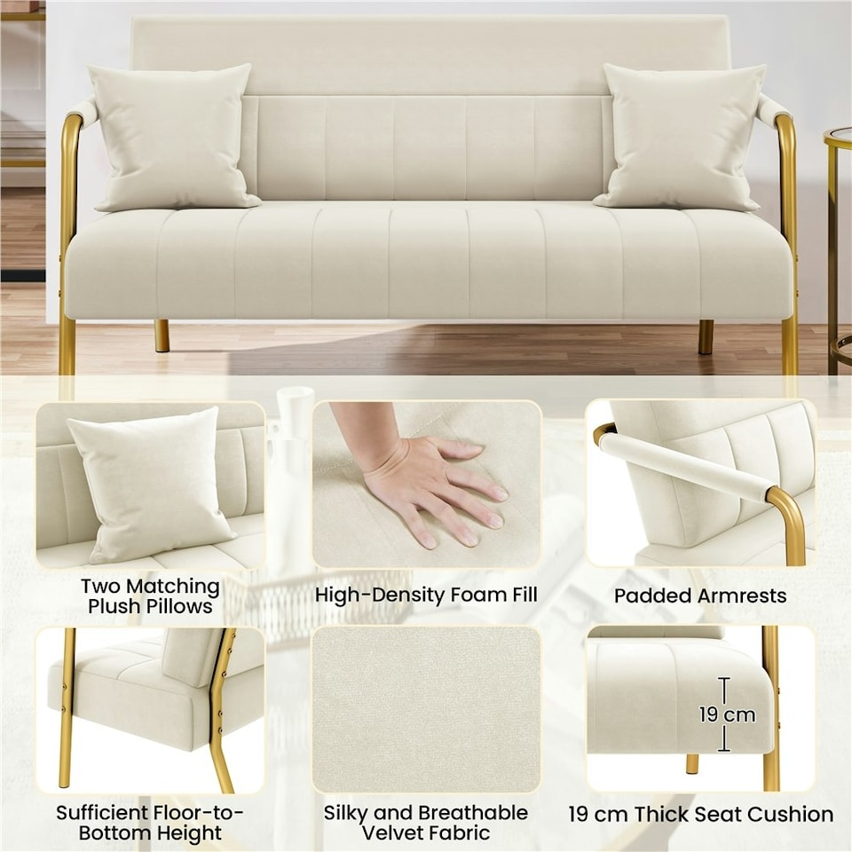 image 1 of Yaheetech Upholstered Sofa Couch with Gold-tone Metal Arms and Legs