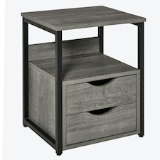 HOMCOM End Table Bedside Desk Slim Storage Cabinet with Shelf Brown Grey