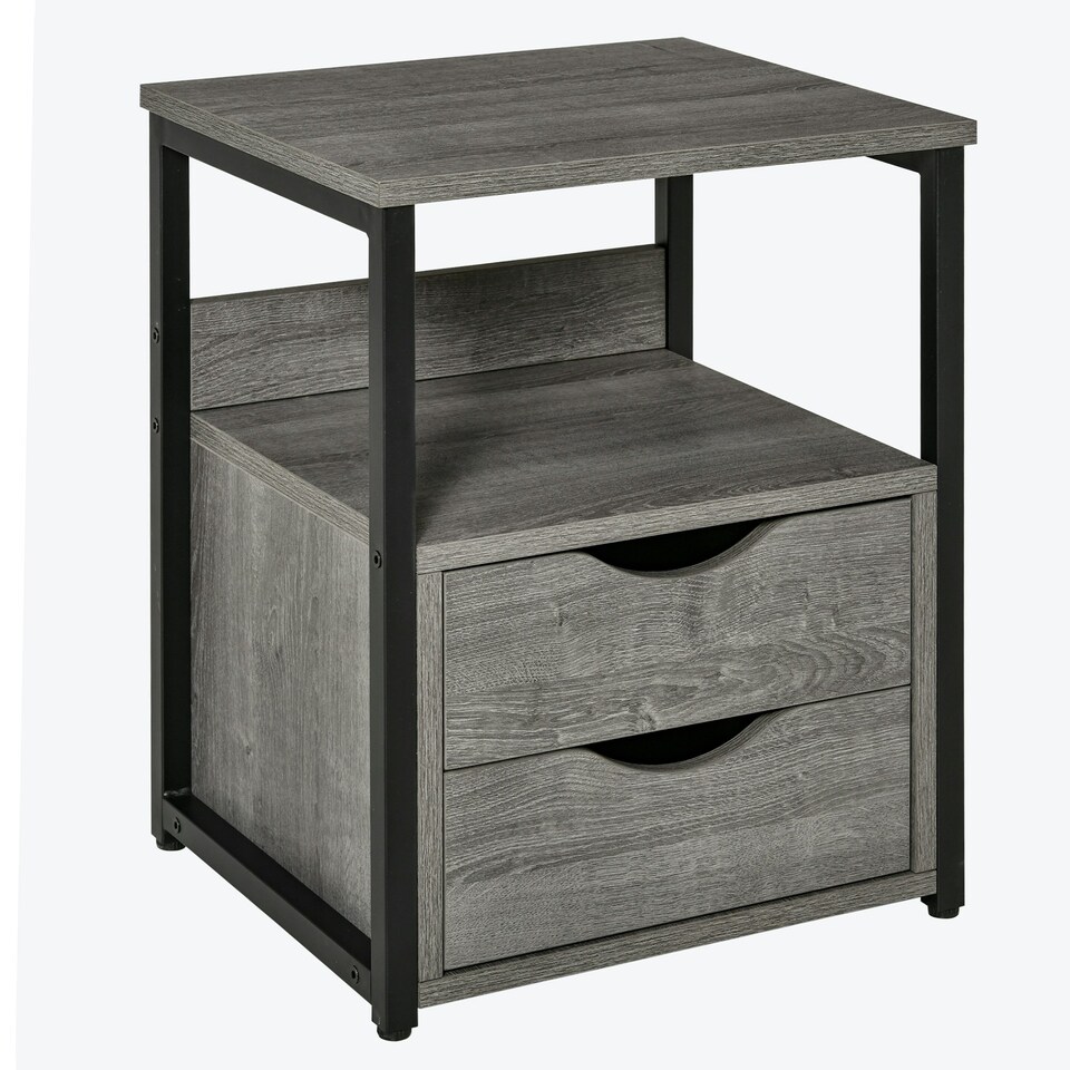 image 1 of HOMCOM End Table Bedside Desk Slim Storage Cabinet with Shelf Brown Grey