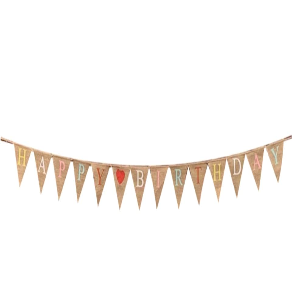 Happy Birthday Hessian Party Bunting 3m with 14 Pennants