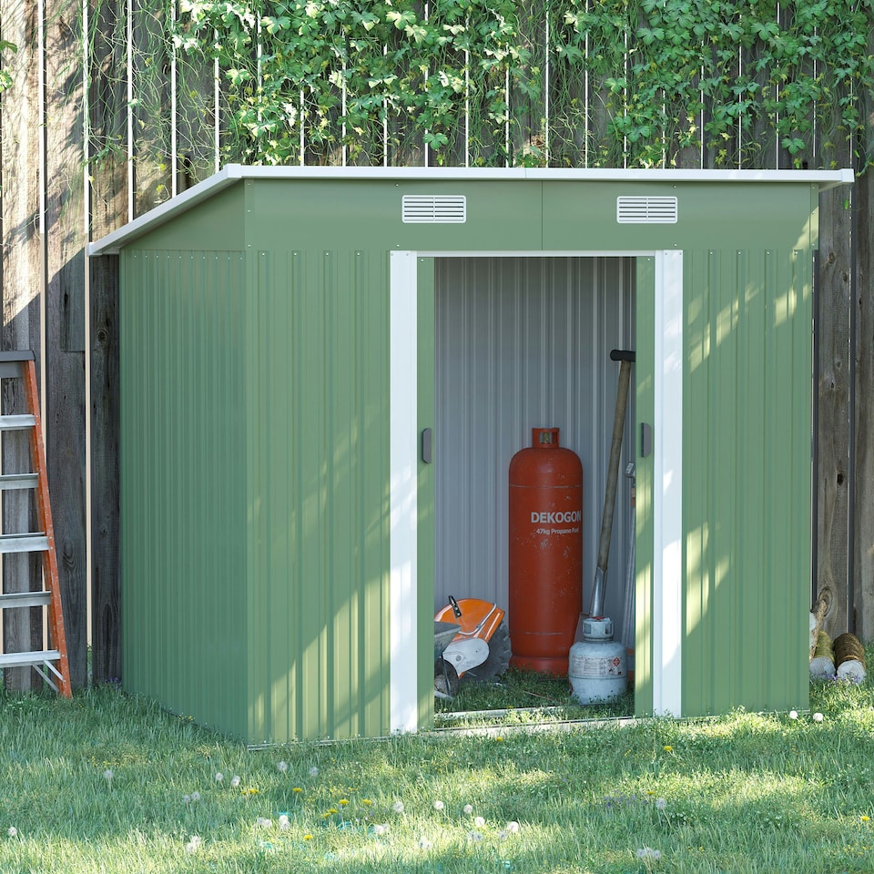 image 1 of Outsunny 7 x 4ft Outdoor Garden Storage Shed for Backyard - Light Green
