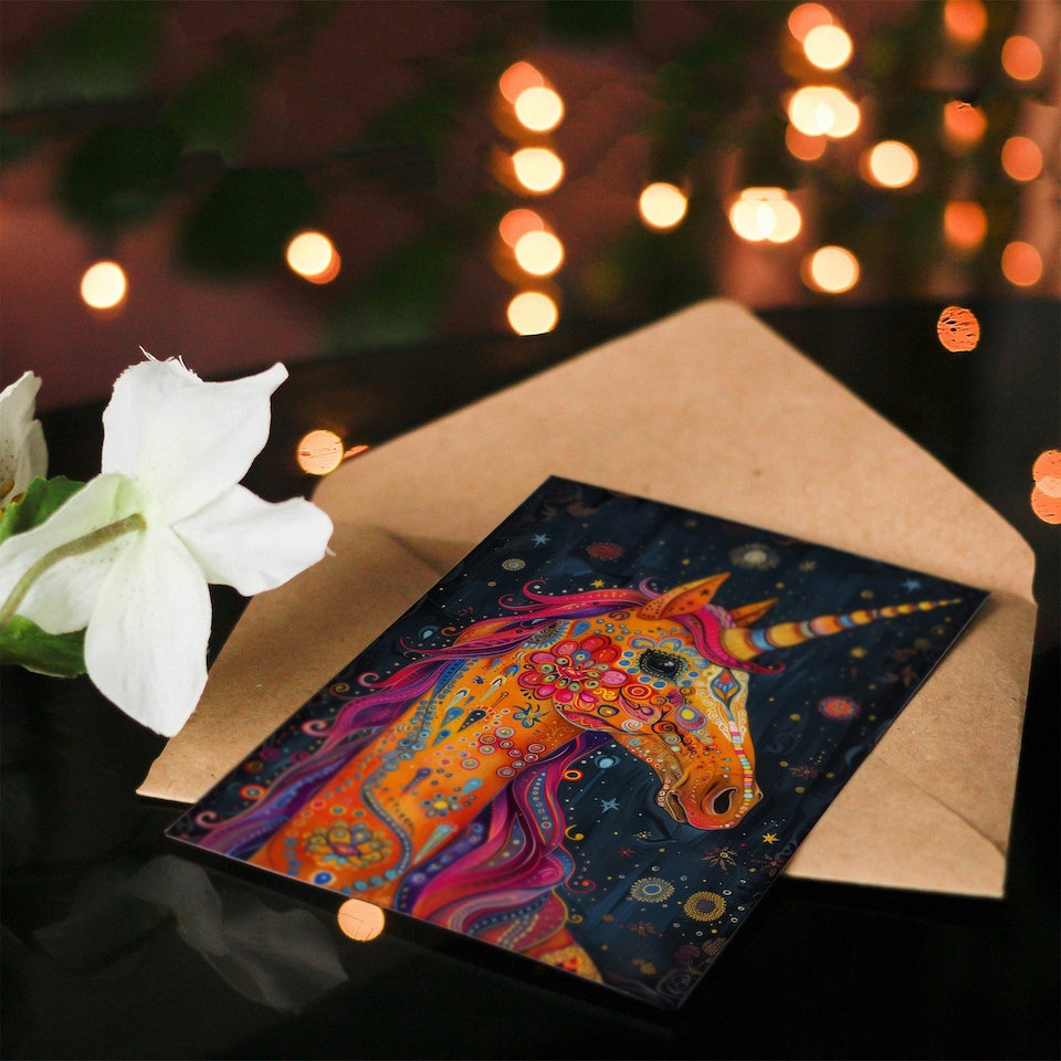 image 1 of Magical Unicorn Colourful Ornate Flower Daughter Son Birthday Card