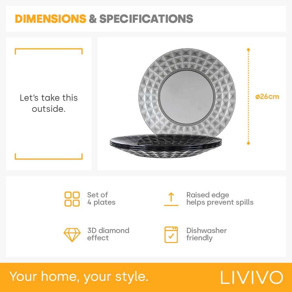 image 1 of Prism Outdoor Dinner Plates Set of 4 Smoke Grey