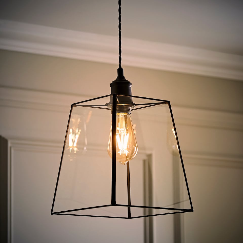 image 1 of ValueLights Susie Glass Pendant Lantern Black Lamp Shade & Bulb | Black