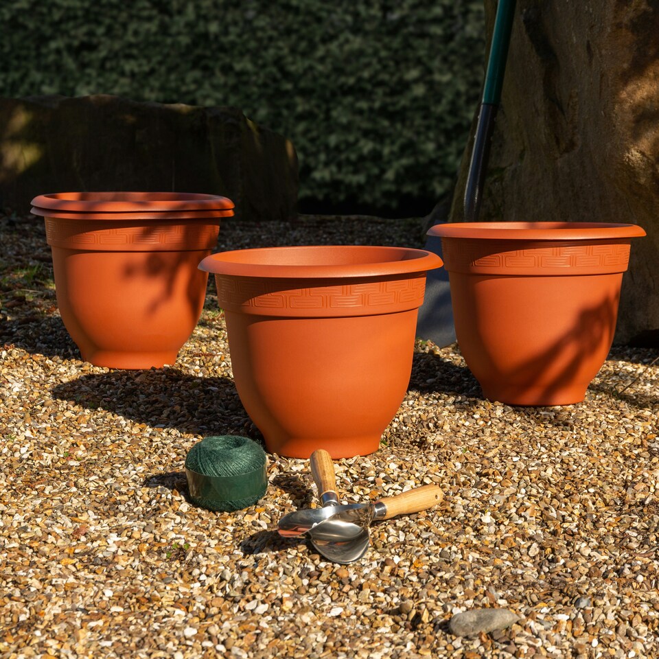 image 1 of Bell Pot 4x 36cm Round Plastic Garden Planter Orange