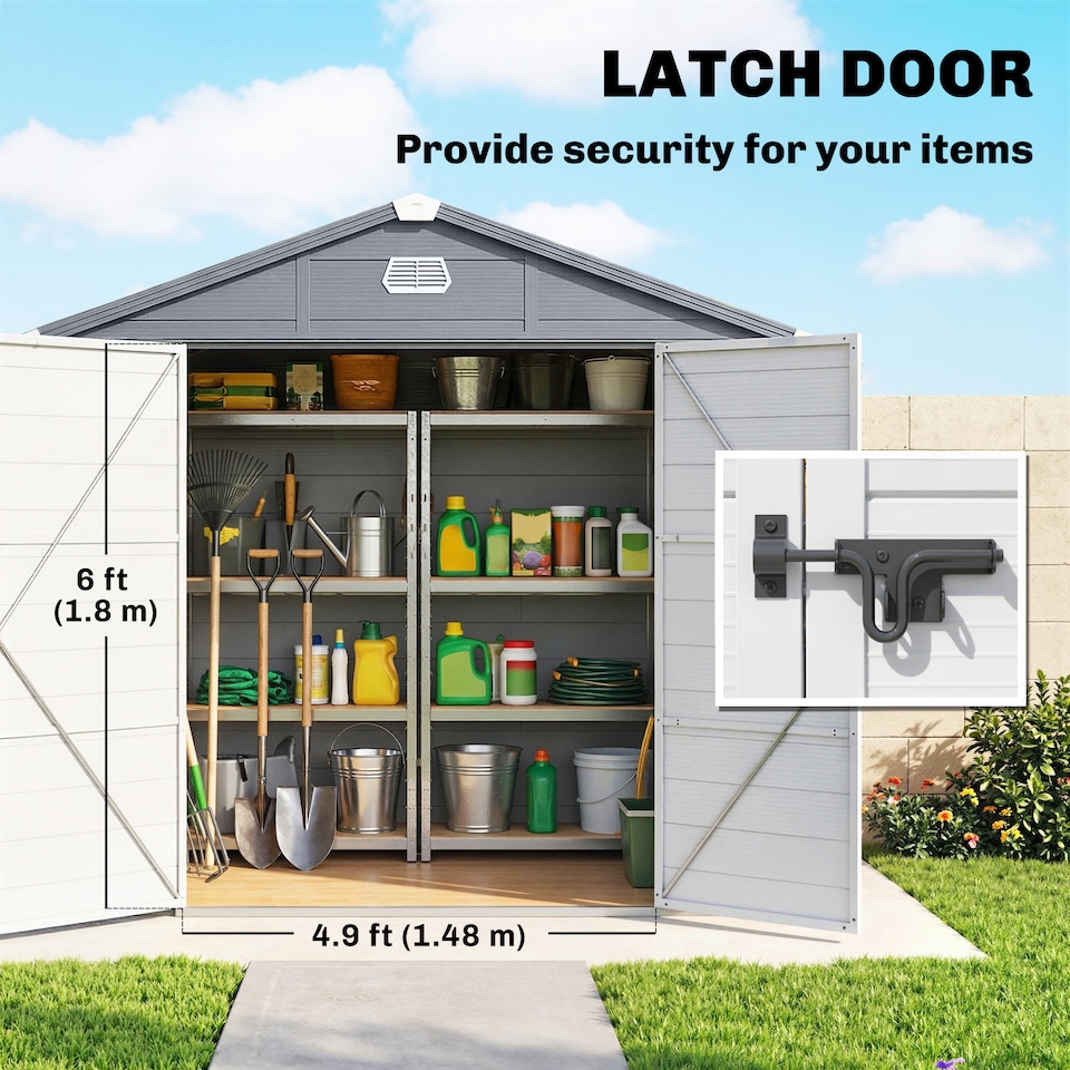 image 1 of Outsunny 8 x 6ft Garden Shed Storage w/ Foundation Kit, Vents, Grey | Grey