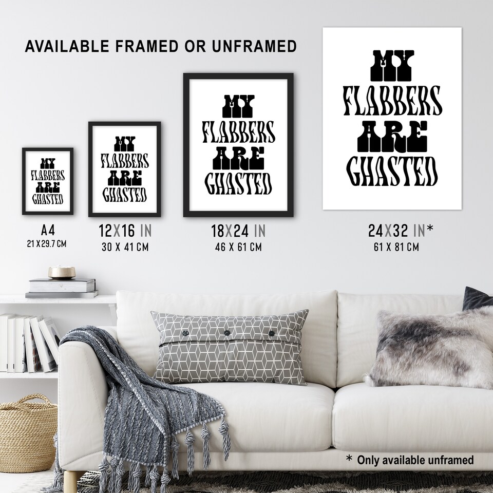 image 1 of My Flabbers Are Ghasted Black And White Funny Wall Art Print 12x16 In