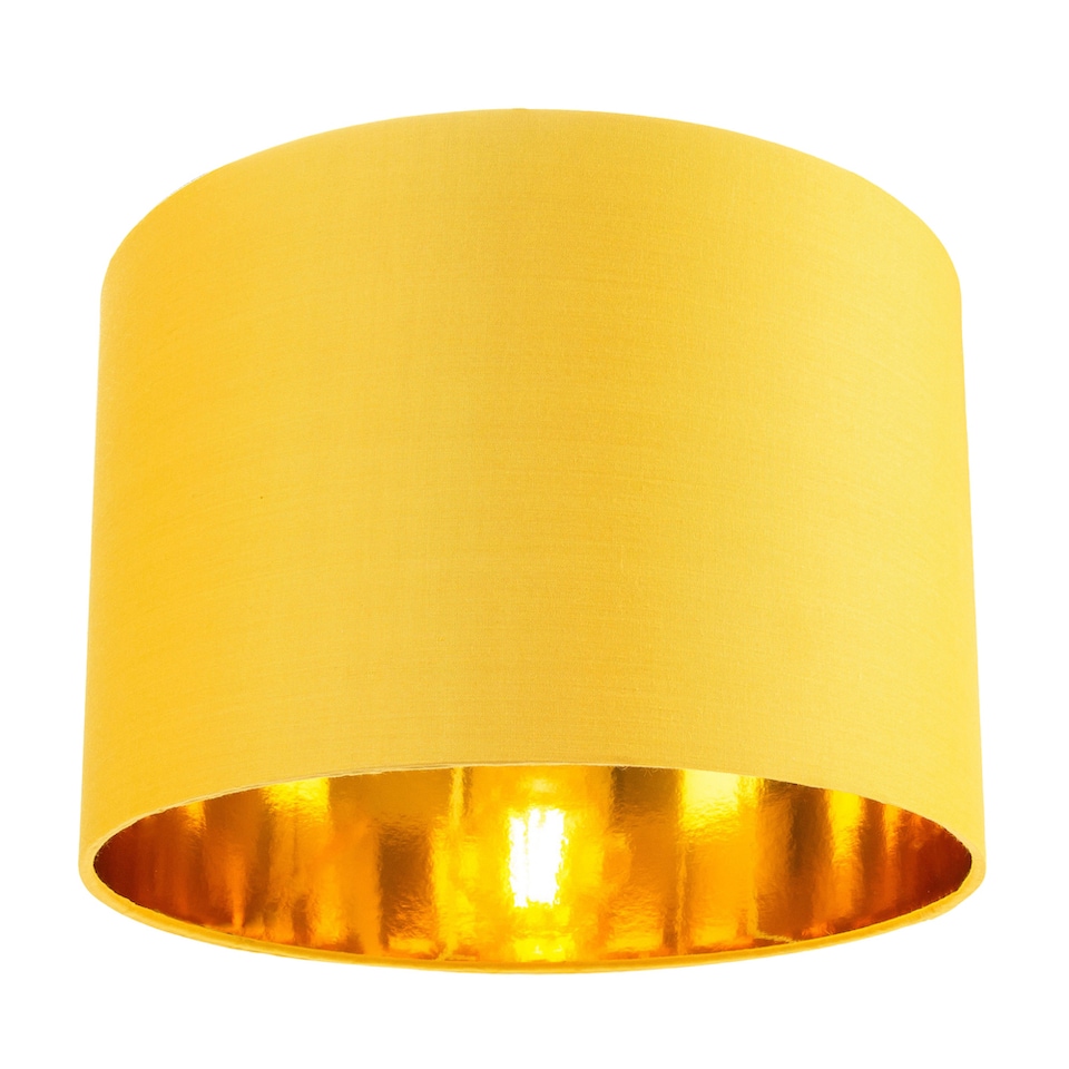 image 1 of Contemporary Ochre Cotton 10 Inch Table-Pendant Lamp Shade with Shiny Gold Inner | Yellow