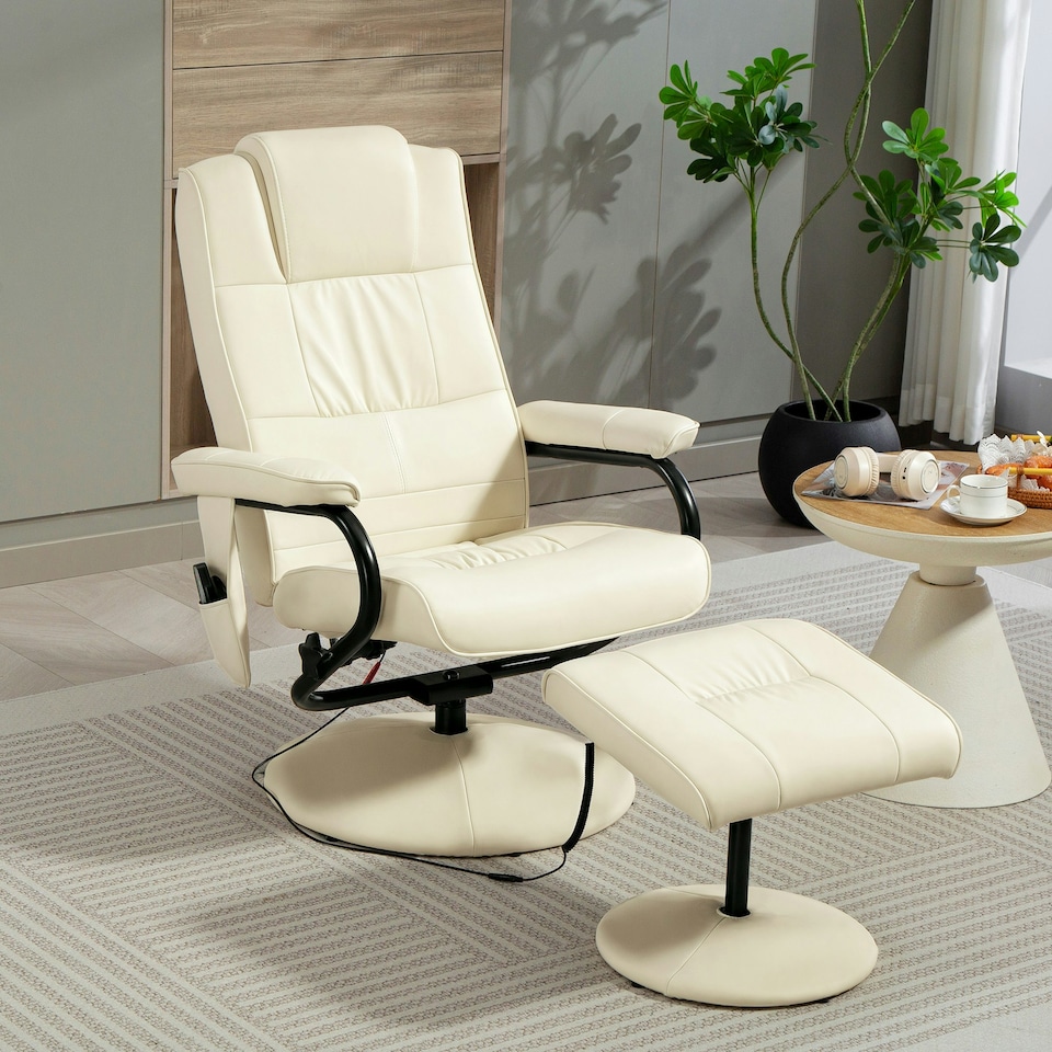 image 1 of HOMCOM Massage Recliner Chair Cushioned Ottoman 10 Point Vibration Cream | Cream | White | One Size