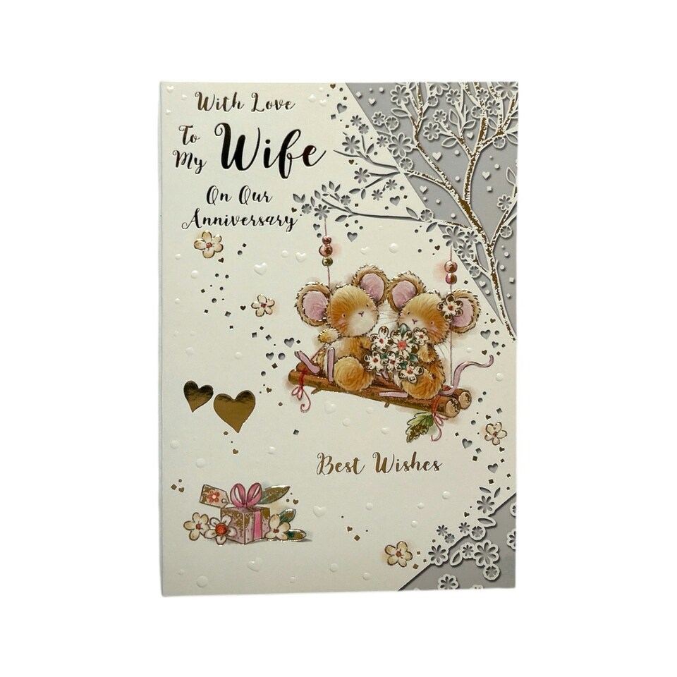 image 1 of To My Wife Lovely Mice On Swing Design Anniversary Card