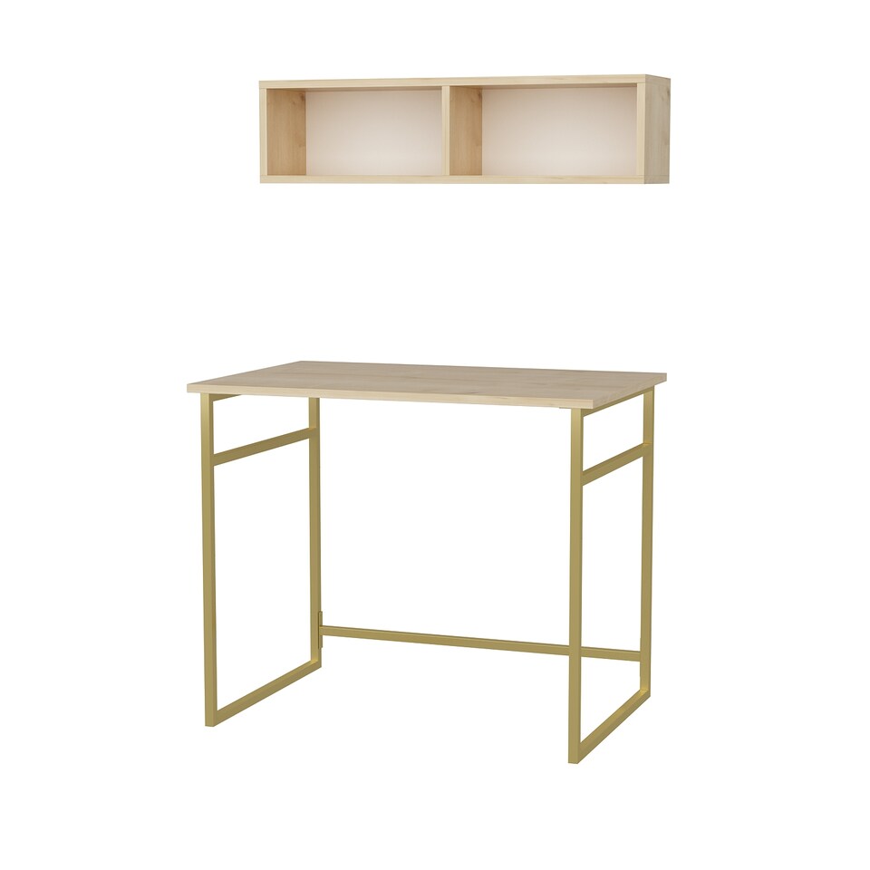 image 1 of Decorotika Hussum Metal Frame Computer Desk with Wall Shelf - 90 cm W x 75 cm H x 60 cm D