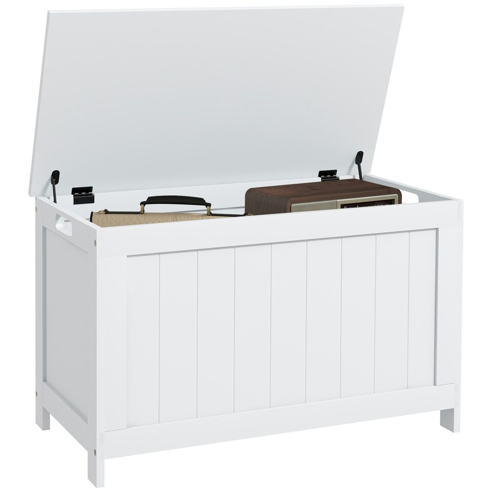 image 1 of HOMCOM Storage Chest with 2 Safety Hinges, Modern Storage Bench, White