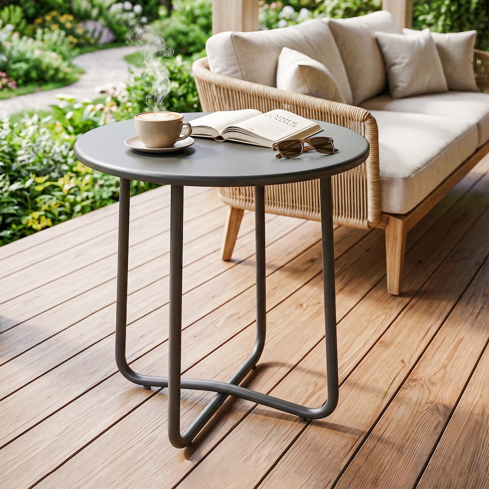 image 1 of Outsunny Metal Garden Side Table, 48 cm Round Outdoor Table | Grey | Dark Grey | 48 x 48 x 51 cm