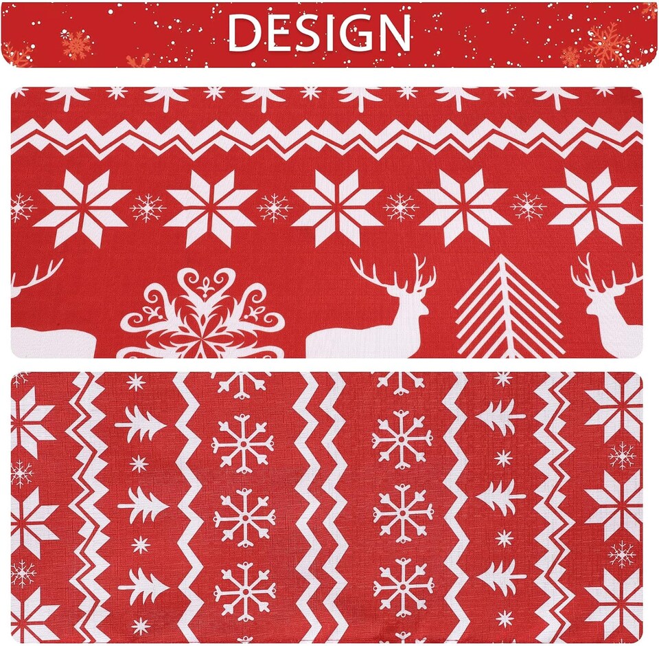 image 1 of London Boutique Christmas Tablecloth, Water‑Resistant, Boho Snowflake and Reindeer Print, Red, 52 x 52 in