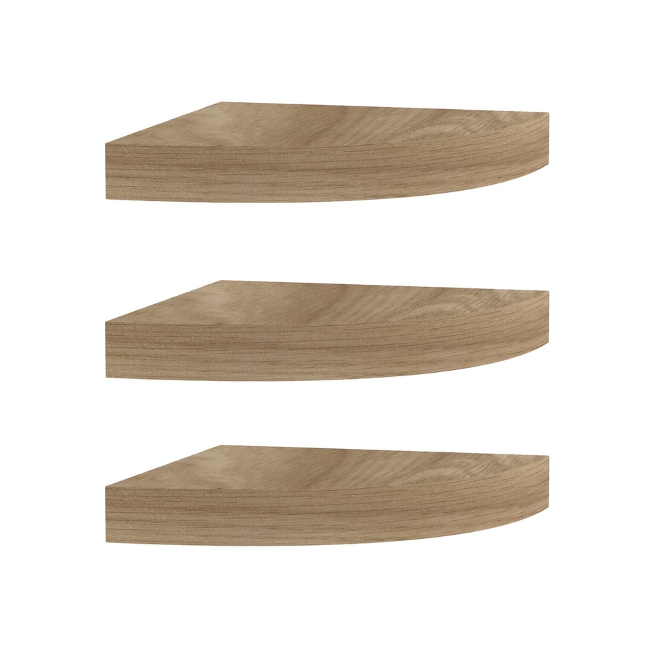 image 1 of Wooden Wall Mounted Floating Corner Shelf - Set of 3 | Brown | 3