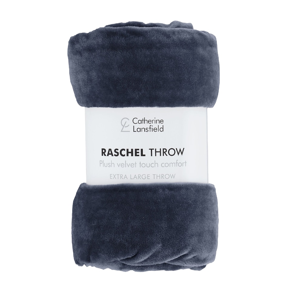 image 1 of Catherine Lansfield Raschel Velvet Touch Blanket Throw | Blue | Navy Blue