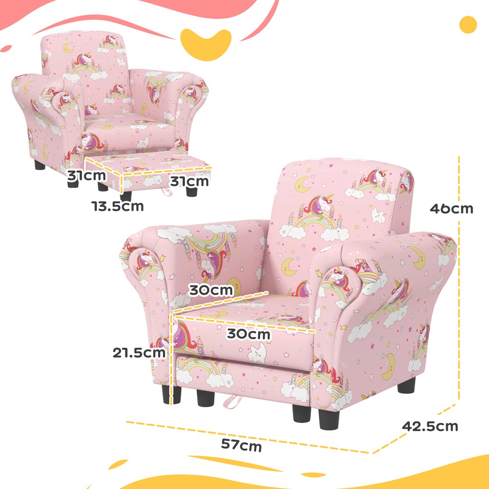 image 1 of AIYAPLAY Kids Sofa Set Toddler Armchair with Footrest, Children Chair, Pink