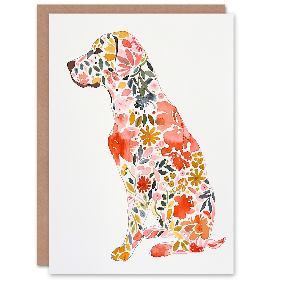 image 1 of Greeting Card Labrador Dog Lover Bright Floral Pattern Portrait