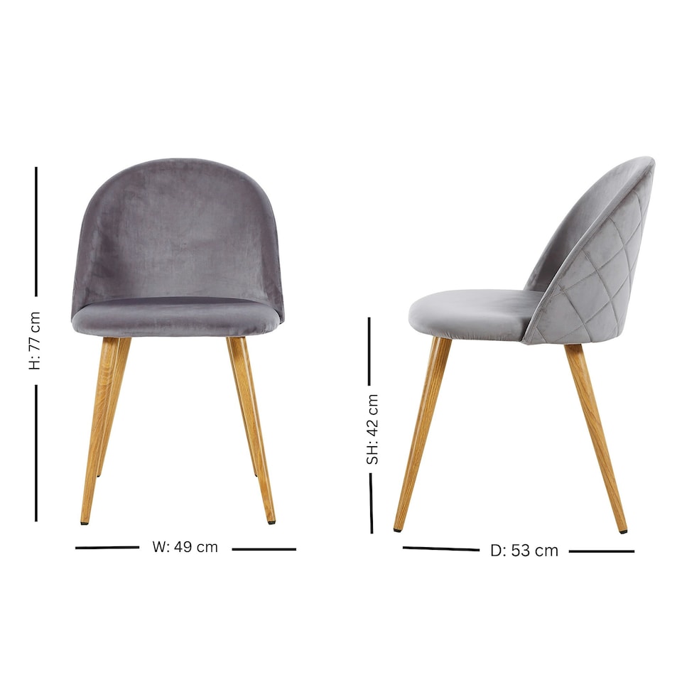 image 1 of Set of 2 Lucia Ergonomic Velvet Dining Chairs with Wooden Legs, Modern Upholstered Accent Chair | Grey