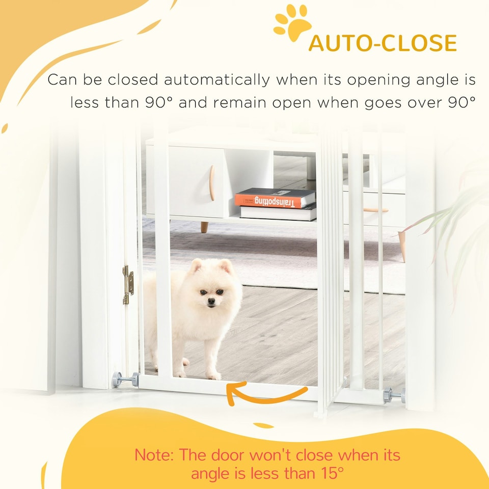 image 1 of PawHut 74-80cm Adjustable Metal Pet Gate Safety Barrier w/ Auto-Close Door White